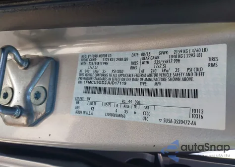 2018 Ford Escape Se из США, поврежденный, VIN 1FMCU9GD2JUD17119